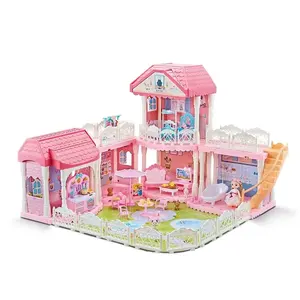 两层拼装式别墅DIY house儿童娃娃屋玩具可配灯