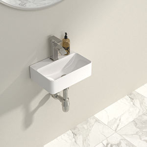 US Stock Kostenloser Versand Weiß Keramik Waschbecken <span class=keywords><strong>14</strong></span> Zoll Wandbehang Kunst becken Moderne Waschbecken Wand halterung Hand wasch schüssel - Product Image 3