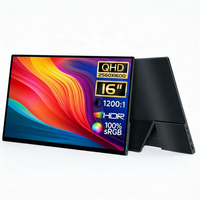Moniteur portable QHD IPS LCD 16 pouces sans écran tactile, support en aluminium, anti-lumière bleue, USB-C 144Hz pour ordinateur portable, téléphone