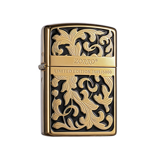 Accendino ZORRO/Zorro Z92177A in ottone nero con design floreale portafortuna, resistente al vento, di alta gamma, bestseller su TikTok e Kuaishou - Product Image 1
