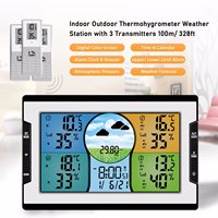 Jam Meja Stasiun Cuaca Digital LCD Layar Besar Monitor Suhu dan Kelembapan Dalam & Luar Ruangan 3 Sensor Jarak Jauh