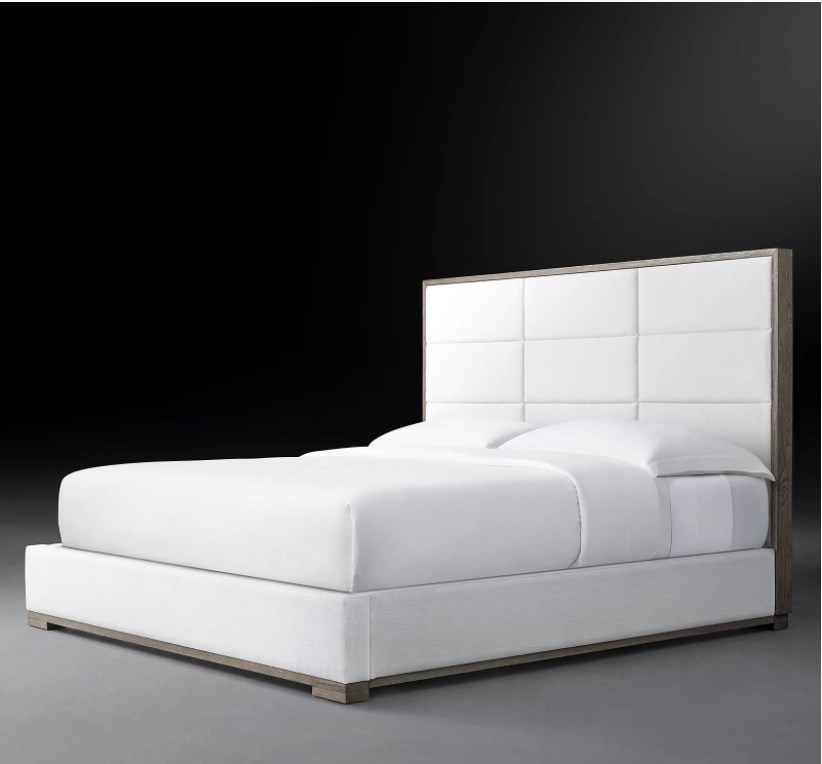 up-holstered beds indoor furniture fabric framed rectangular channel panel platform bed