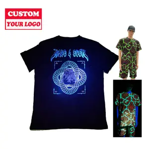 Casual Fashion Hip-hop Neon UV Reflective Fluorescence T-shirt Street Wear Glow In Dark Shirts Custom Logo Fluorescent T Shirts