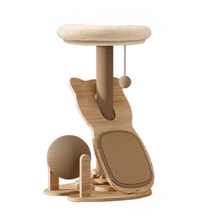 Pohon Panjat Kucing <span class=keywords><strong>Sisal</strong></span> Multifungsi Kompak dengan Tiang Garuk, Bola Mainan Berputar, dan Desain Ringkas - Product Image 1