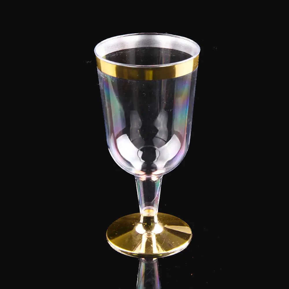 Fabricante de 6oz, copos descartáveis, copos de vinho de plástico com aro dourado, copos de plástico descartáveis