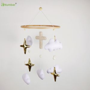 Mobile de berceau Montessori éducatif avec étoiles dorées et nuages, cadeau de baptême, jouet suspendu en forme de croix pour chambre de bébé - Product Image 5