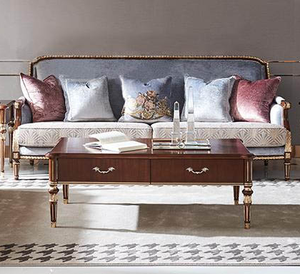 طقم أريكة فاخر كلاسيكي فرنسي للفيلات والقصور، مجموعة من 1 أو 2 أو 3 قطع، أثاث غرفة معيشة منحوت يدويًا من الخشب الصلب للفنادق - Product Image 4