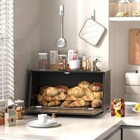 Boîte à pain en bambou noire hermétique et résistante à l'humidité, facile à assembler, boîte à pain vintage en bois pour la cuisine