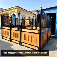 WINHORSE Façades de box pour chevaux robustes 3,66 m x 3,66 m, tube en acier de 3 mm, remplissage en bambou, abreuvoir automatique, tailles personnalisées, pour ferme équestre