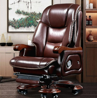 Fauteuil de bureau moderne de luxe, inclinable et pivotant, avec fonction de glissement électrique, ergonomique, en cuir véritable et structure en bois, pour cadre dirigeant
