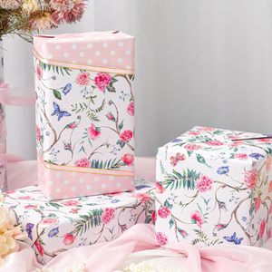 Flyhill Floral <b>Wrapping</b> <b>Paper</b> 17 In X 32.8 Ft Double Side Pink Flowers Butterfly Design Gift Wrap - Product Image 3