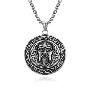 Nordic Viking Pendant Necklace For Men <b>Titanium</b> Steel Round Face Design Gift Jewelry - Product Image 5
