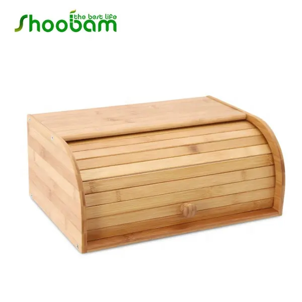 Bamboo Wood Rolltop Bread Box Snacks Storage Bin