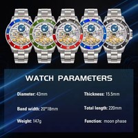 Montres de plongée pour hommes FORSINING, répliques de luxe, bracelet en acier inoxydable, montre mécanique squelette, montre sport avec phase lunaire