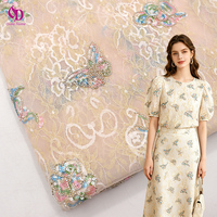 Kain Organza Bordir Payet Mutiara Bunga Kupu-kupu Mewah Model Double-deck Berbahan Dasar Jacquard Emas dengan Aksen Renda dan Mesh untuk Blus/Rok