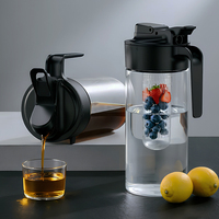 Carafe à eau en verre hermétique avec infuseur, grande capacité 1,8 L, anti-fuite, s'ouvrant à plat dans la porte du réfrigérateur, pour thé glacé et jus, avec couvercle