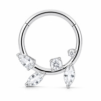 Cincin Klik Titanium G23 Halus untuk Tulang Hidung, Hiasan Bunga dengan Zirkon Multi-Cut, Cocok untuk Gaya Sehari-hari dan Malam Hari, untuk Anak-anak, 18K