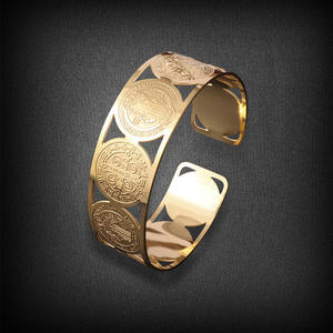 Brazalete de <span class=keywords><strong>San</strong></span> <span class=keywords><strong>Benito</strong></span> Clásico, Religión Católica Cristiana, Acero Inoxidable, Brazalete Ajustable para Hombre - Product Image 5