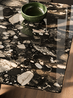 Table à manger de luxe en marbre noir sur mesure, mobilier de salle à manger durable pour appartement, hôtel, villa