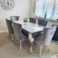 Ensemble de table à manger minimaliste complet de style moderne du milieu du siècle avec 6 chaises, pieds en acier inoxydable doré, assemblé