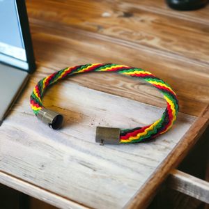Pulsera Trenzada Rasta <span class=keywords><strong>Reggae</strong></span> Jamaica Roja, Amarilla, Verde y Negra, Cordón Encerado, Cierre de Pulsera, Hecha a Mano - Product Image 5