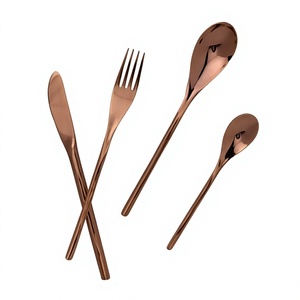 Ensemble de couverts de luxe en acier inoxydable rose doré, ensemble de couverts en cuivre bronze de qualité supérieure, design moderne, vaisselle, couteau, fourchette - Product Image 1