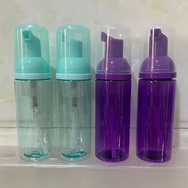 Hengjian 60ml 2oz yeşil mor plastik kozmetik yüz temizleyici şişe köpük şişeleri için el yıkama sıvısı ile köpük sabun pompası