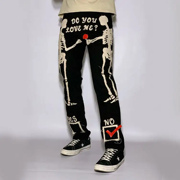 Calças masculinas OEM atacado rasgado roupas de moda jeans hip hop remendados remendos jeans bordados homens