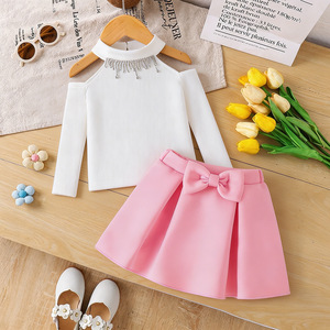 <span class=keywords><strong>Ensemble</strong></span> deux pièces décontracté pour <span class=keywords><strong>fille</strong></span> de 1 à 5 <span class=keywords><strong>ans</strong></span> : Haut à manches longues avec nœuds et jupe, style étranger - Product Image 3