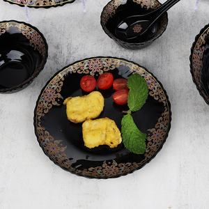 Nouvelle conception décalcomanie 33 pièces ensembles de verrerie <span class=keywords><strong>opale</strong></span> noire 7.5 "plaque latérale 14" plaques ovales pour le marché indien Offre Spéciale ensembles de verre <span class=keywords><strong>opale</strong></span> - Product Image 3