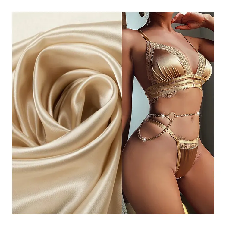 Harga Pabrik 50D 75D Pakaian Dalam Poli Kain Satin Tisu 97% Poliester 3% Kain Satin Regang Spandeks untuk Lingerie Seksi