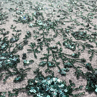 Tulle brodé à paillettes vertes émeraude, pour robe de soirée, tulle, P1146