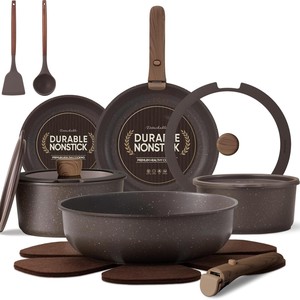 Ceramic <b>Cookware</b> <b>Set</b> 17 Piece Non Stick Detachable Handle Space Saving Kitchen Cooking <b>Set</b> - Product Image 2