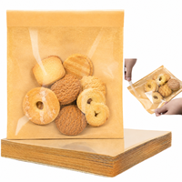 Sac en papier kraft auto-adhésif de qualité alimentaire avec logo personnalisé et grande fenêtre, pochette d'emballage alimentaire pour boulangerie, biscuits et pain