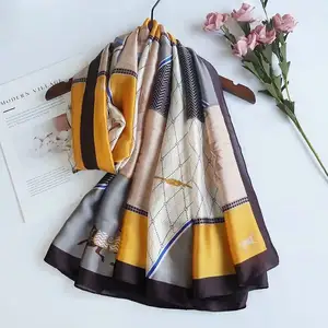 Hot Christmas Promotional 90 * 180cm Large Multifunctional Muffler Horse & Check Pattern Silk Feeling warm Long Women Scarf