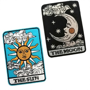 BPA 2 Pcs Rectangle Canvas <b>Sequins</b> Embroidered Patches Iron-On Sew-On for Clothing <b>Jackets</b>-Sun Moon - Product Image 2