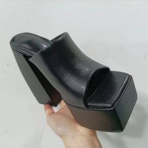 Height Increasing Designer Style Square Toe Sexy Pumps Slipper Chunky <b>Block</b> Platform Heels for Ladies - Product Image 5