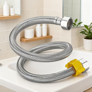 HONGDEC Tubo <span class=keywords><strong>Flessibile</strong></span> Intrecciato in Acciaio Inox Cromato di Alta Qualità per Acqua Calda/Fredda, Accessorio Doccia Moderno per <span class=keywords><strong>Bagno</strong></span> - Product Image 1