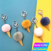 Porte-clés en peluche personnalisés en gros, en forme de cornets de crème glacée, pour sacs d'écoliers, mignons porte-clés de voiture, ornements suspendus, cadeaux