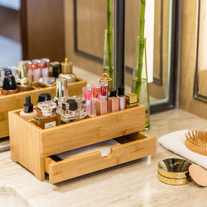 Organisateur de maquillage en bambou en gros avec tiroir, design classique, organisateur de bureau multifonction en bambou, organisateur de maquillage, cosmétique - Product Image 2