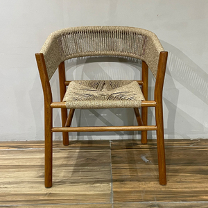 Chaise d'extérieur moderne rustique meubles artisanat rotin frêne teck bois tissé corde bras chaise Patio jardin chaises coussin Villar - Product Image 6