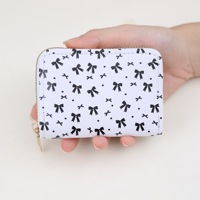 Dompet Ritsleting Motif Pita Manis Bergaya, Tempat Kartu Kredit Ganda, Dompet Koin, Dompet Ringan Tahan Lama, Dompet Mini Portabel PU