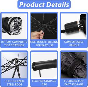 <span class=keywords><strong>Parasol</strong></span> <span class=keywords><strong>de</strong></span> voiture moderne manuel en cuir PU avec revêtement argenté, protection pare-soleil pliable pour pare-brise avant, résistant aux UV - Product Image 6