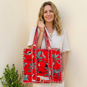 Sac fourre-tout indien en coton matelassé fait main, imprimé en blocs, mode féminine, réversible, grand sac de shopping - Product Image 1