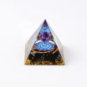 Handmade Orgonite Piramida ametista Esfera e Obsidiana Quartzo Pirâmide Orgone Reiki Energia Cura Chakra Meditação