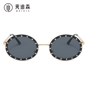 Maidis Oval Rhinestone Sunglasses For Women UV400 Metal <b>Frame</b> <b>Black</b> Lens Fashionable Outdoor Use - Product Image 5