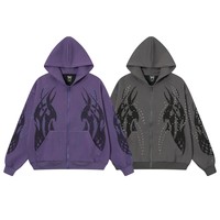 2025 automne hommes nouveau américain rétro solide à capuche veste coupe ample tricoté impression numérique flamme strass fermeture éclair hiver