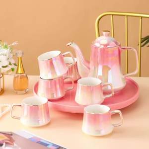 طقم إبريق قهوة سيراميك مطلي بالذهب ومجموعة أكواب غلاية سيراميك ومجموعة أكواب أكواب طقم قهوة سيراميك - Product Image 1