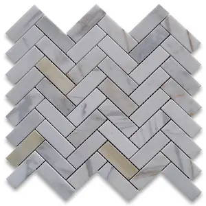 Calacatta weißer Marmor 1x3 Fischgräten mosaik fliesen Polierte Chevron-Marmor mosaike