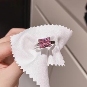 Bague en argent pur S925, fleur de pêcher rose, diamant en forme de cube de sucre, haute brillance, fleur de glace, design luxueux à bouche ouverte, polyvalente - Product Image 4